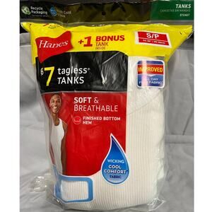NEW Hanes 7 Tagless Tanks Small 34-36 Finished Hem Moisture Wicking Breathable
